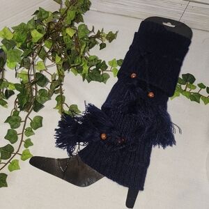 Navy Blue with Tassels Sweater Leg Warmers Boot Socks